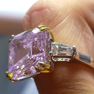 Orginal 6ct Crystal Rose Pink and Clear Sapphire Engagement Ring 925